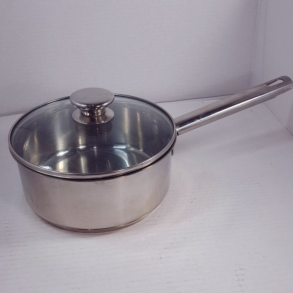 Wolfgang Puck Bistro Sauce Pot saucepan glass Lid Stainless Steel‎ long handle